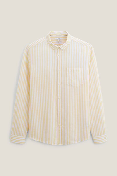Chemise en coton lin rayée col boutonné