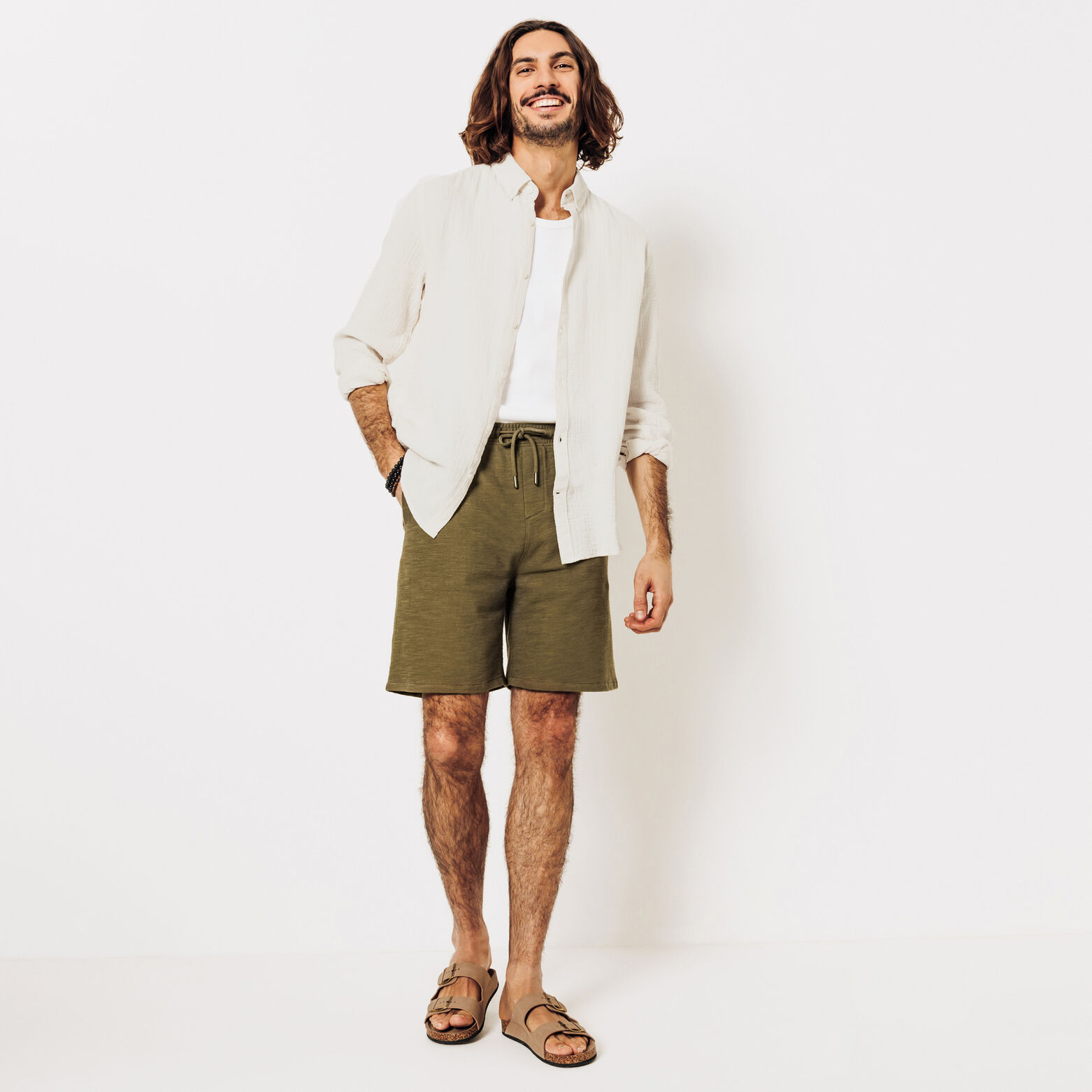 Chemise en gaze de coton unie col boutonné