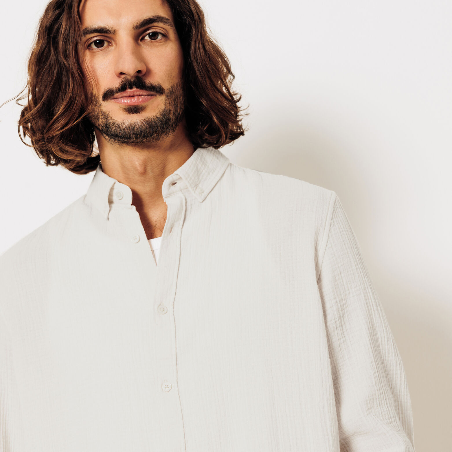 Chemise en gaze de coton unie col boutonné