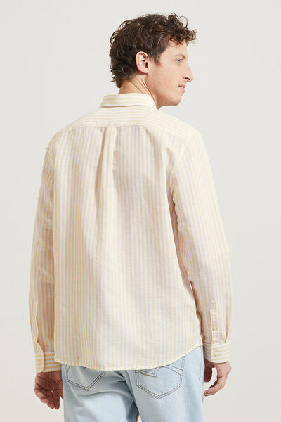 Chemise en coton lin rayée col boutonné