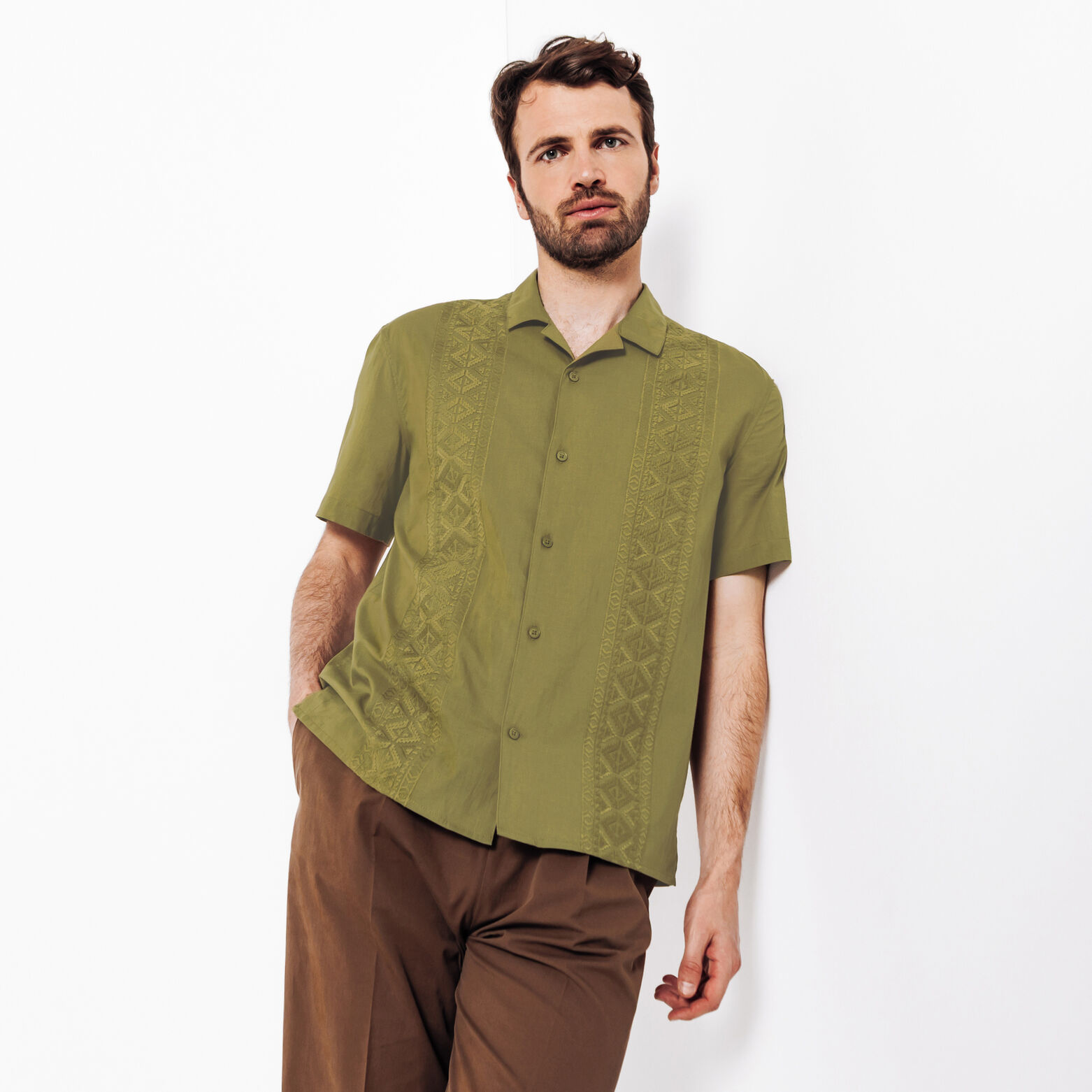 Chemisette regular unie en broderie en coton